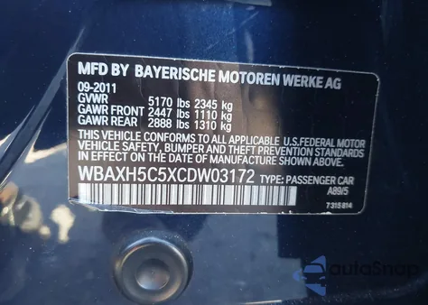 2012 BMW 528I xDrive z USA, uszkodzony, nr VIN WBAXH5C5XCDW03172
